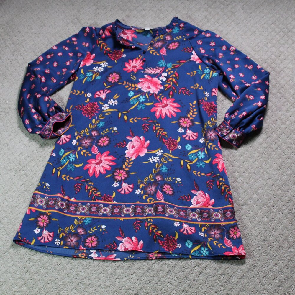 Ann Taylor Loft Midi Shift Dress Womens Large Dark Floral Puff Long Sleeve Boho
